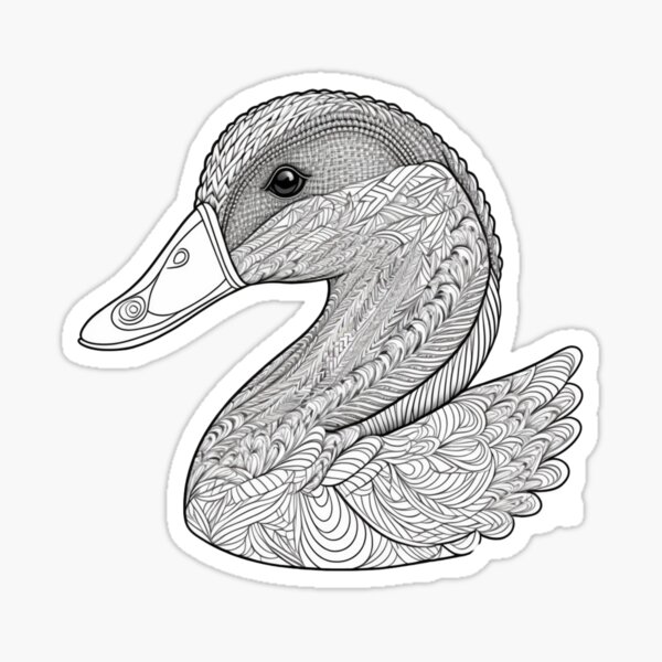 "ZenWild Black and White Animal Zentangles Duck" Sticker for Sale by