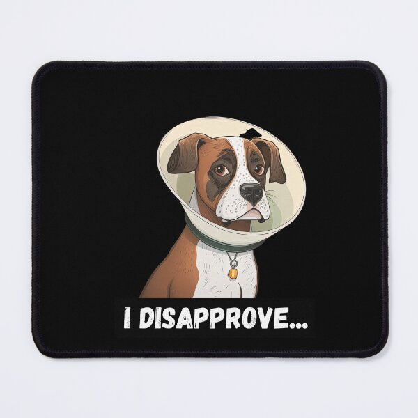 Item preview, Cute boxer dog wearing cone collar looking sad designed and sold by AnimalArtPhotos.