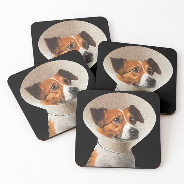 Item preview, Cute dog wearing cone collar looking sad designed and sold by AnimalArtPhotos.