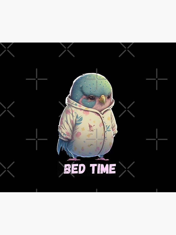 Cute budgie bird ready for bedtime wearing pajamas sleeping cute