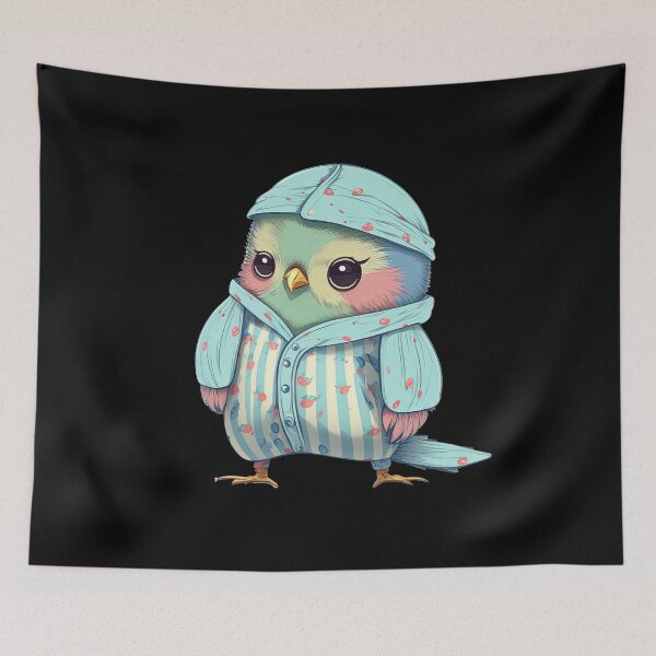 Item preview, Budgie bird ready for bedtime wearing pajamas sleeping cute animal pyjamas designed and sold by AnimalArtPhotos.