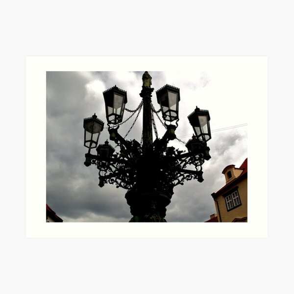 Street lights at a junction (Prague) Art Print