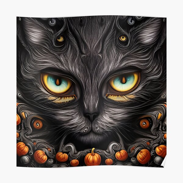 Black Pumpkin Cat Poster