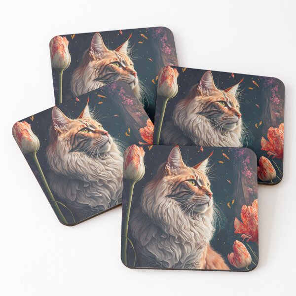 Item preview, Timothy The Maine Coon Cat and the Flowers designed and sold by idreamaboutcats.