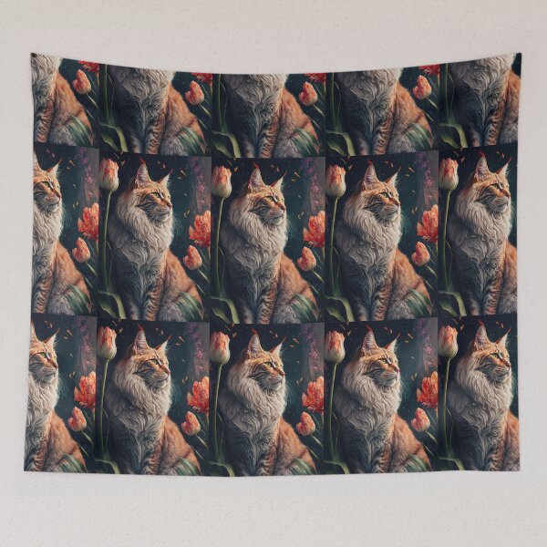 Item preview, Timothy The Maine Coon Cat and the Flowers designed and sold by idreamaboutcats.