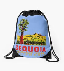 Sequoia National Park California Vintage Travel Decal Drawstring Bag