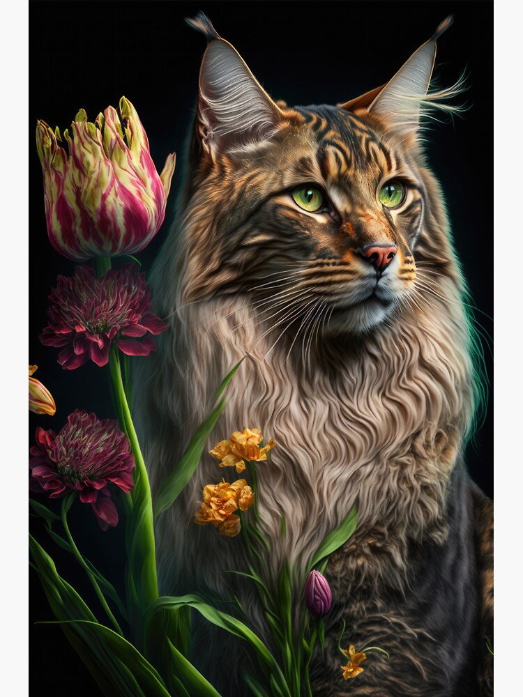 Timothy The Maine Coon Cat and Flowers 2 by idreamaboutcats