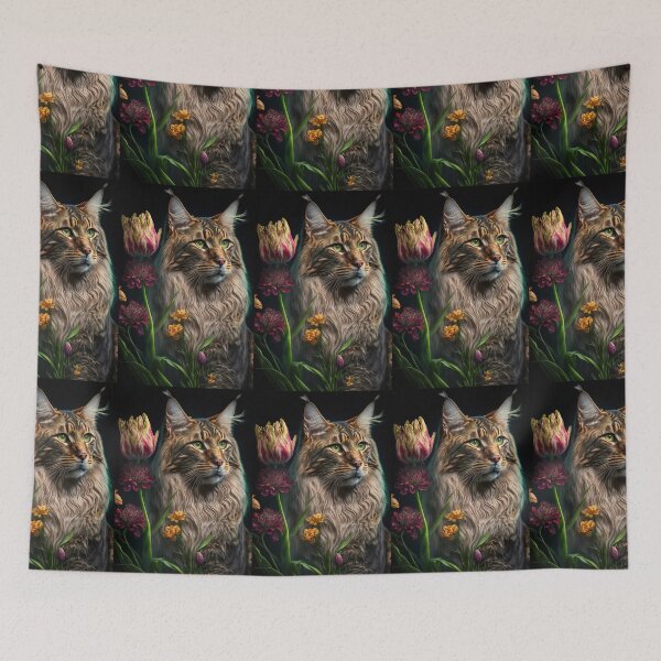 Item preview, Timothy The Maine Coon Cat and Flowers 2 designed and sold by idreamaboutcats.