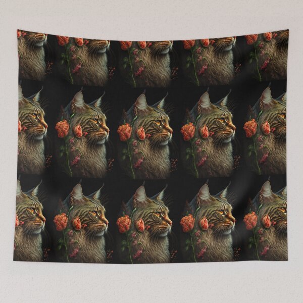 Item preview, Timothy The Maine Coon Cat and Flowers 7 designed and sold by idreamaboutcats.