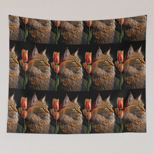 Item preview, Timothy The Maine Coon Cat and Flowers 8 designed and sold by idreamaboutcats.