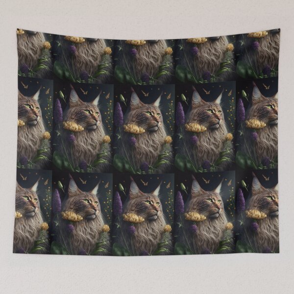 Item preview, Timothy The Maine Coon Cat and Flowers 10 designed and sold by idreamaboutcats.