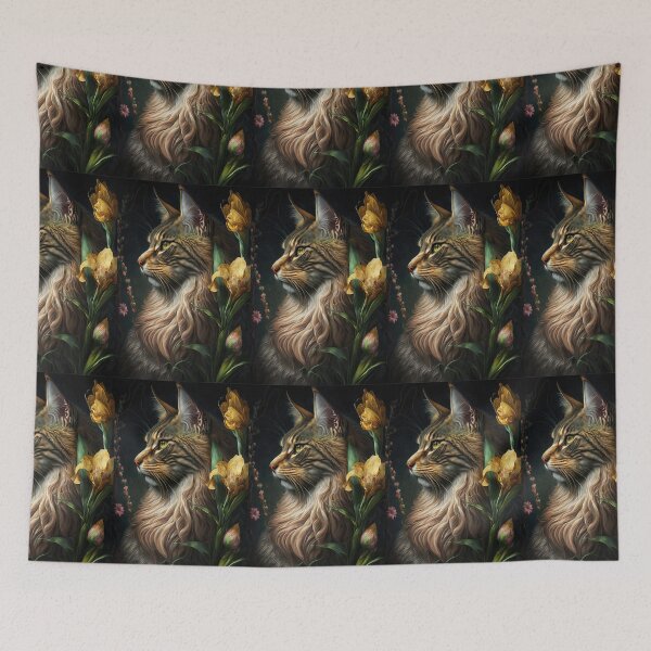 Item preview, Timothy The Maine Coon Cat and Flowers 12 designed and sold by idreamaboutcats.