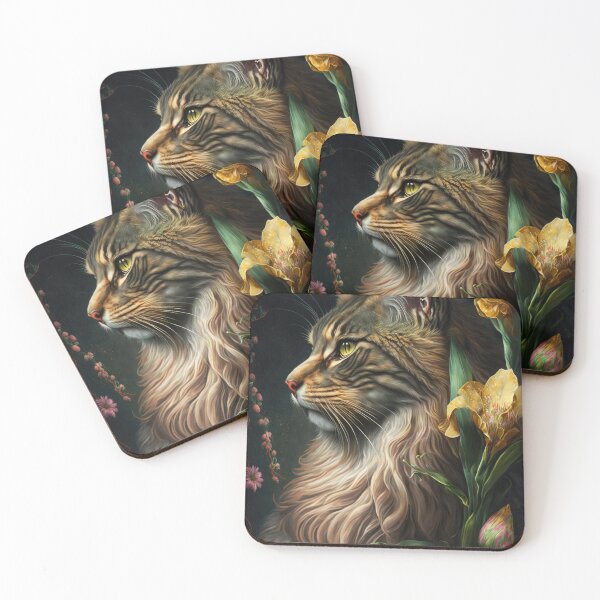 Item preview, Timothy The Maine Coon Cat and Flowers 12 designed and sold by idreamaboutcats.
