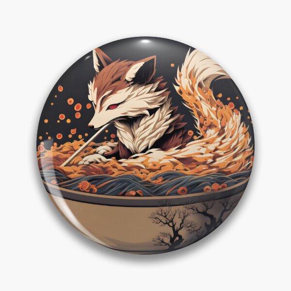 Item preview, Nine tail fox kitsune eating ramen with chopstick designed and sold by Japanculture.