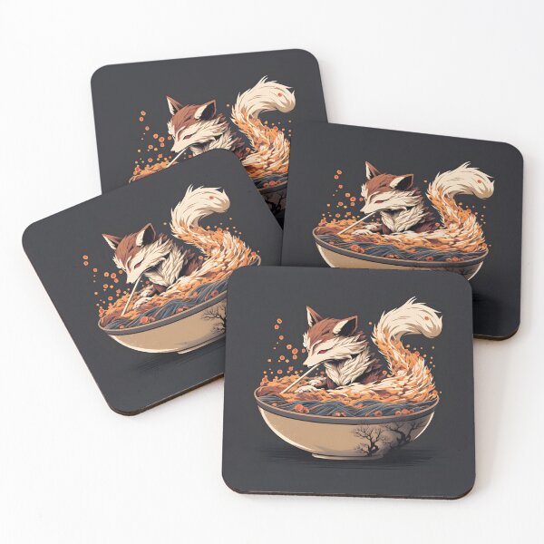 Item preview, Nine tail fox kitsune eating ramen with chopstick designed and sold by Japanculture.