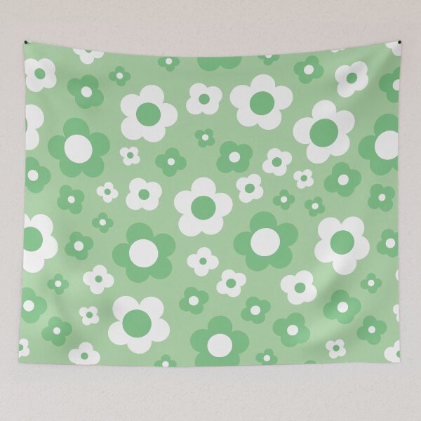 Item preview,  retro florals pattern, 70s groovy green flowers designed and sold by blomastudios.