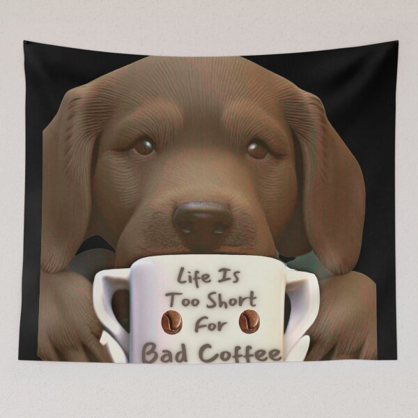 Item preview, cute dog drinking coffee designed and sold by TjsDesignsnMore.
