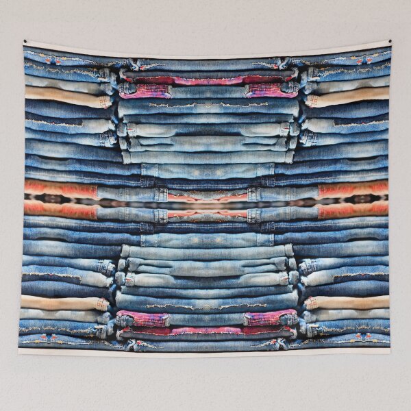 Item preview, Fastidiously Folded Pile of Colored Stretch Denim designed and sold by weirdAffect.