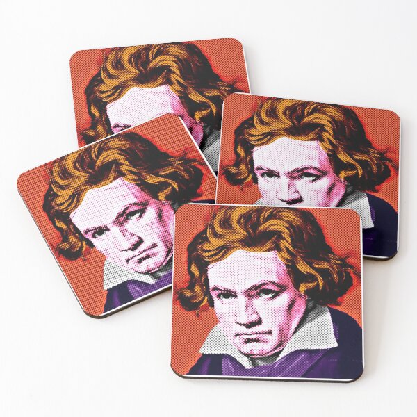 Artikelvorschau, Ludwig van Beethoven Pop-Art-Porträt auf orangefarbenem Hintergrund entworfen und verkauft von OnlyPopArt.