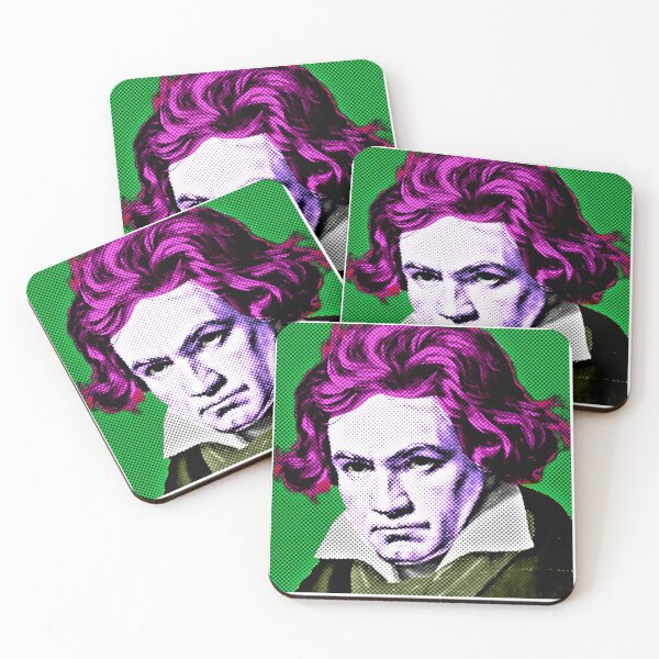 Artikelvorschau, Ludwig van Beethoven-Pop-Art-Porträt im grünen Hintergrund entworfen und verkauft von OnlyPopArt.