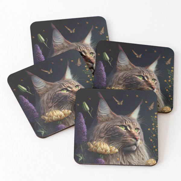 Item preview, Timothy The Maine Coon Cat and Flowers 10 designed and sold by idreamaboutcats.