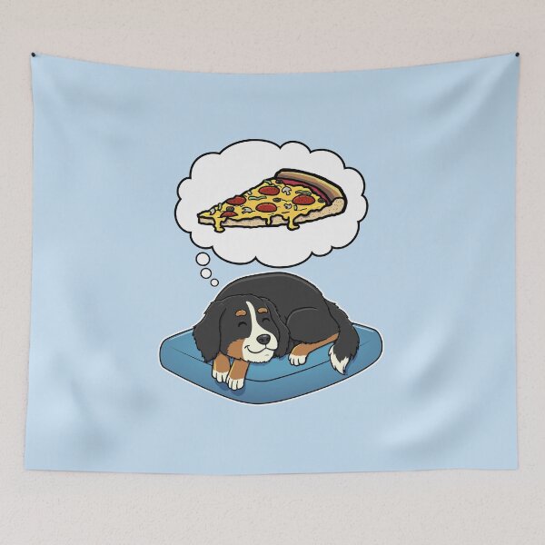 Item preview, Bernese Mountain Dog dreaming about Supreme Pizza designed and sold by DoggieDelights.