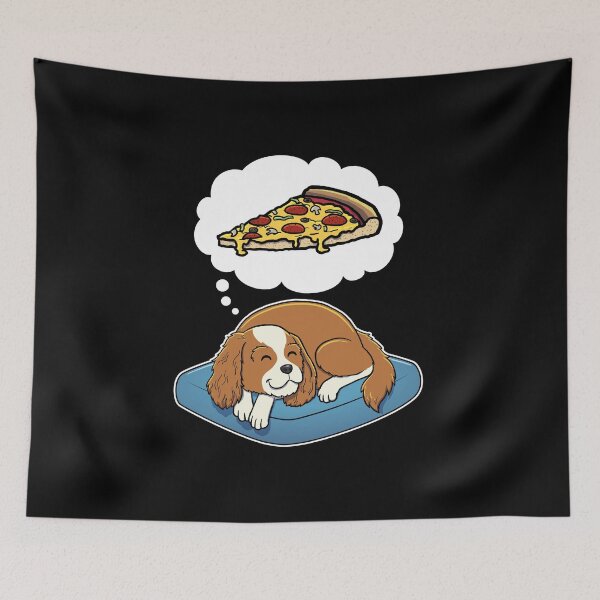 Aperçu de l'œuvre Cavalier King Charles Spaniel dreaming about Supreme Pizza créée et vendue par DoggieDelights.