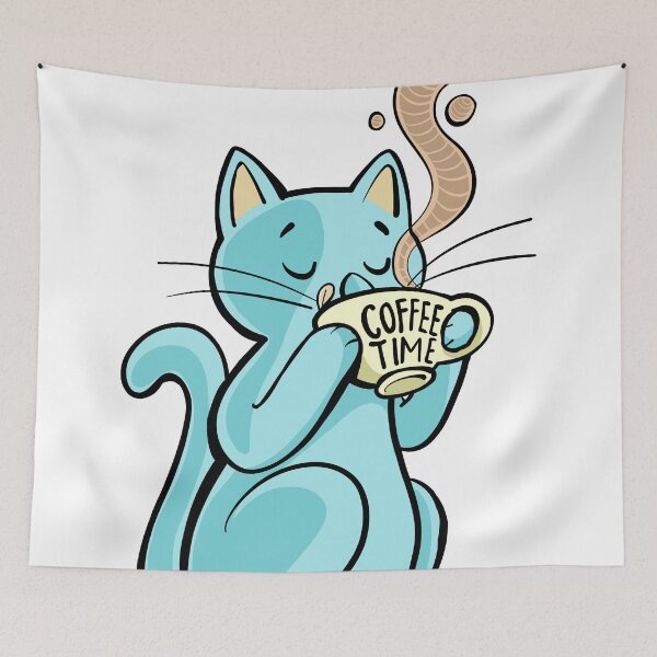 Item preview, blue cat drinks coffee from a cup designed and sold by duxpavlic.