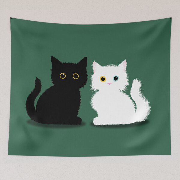 Item preview, Cute black and white cat with big eyes with dark army green background designed and sold by CiniArt.