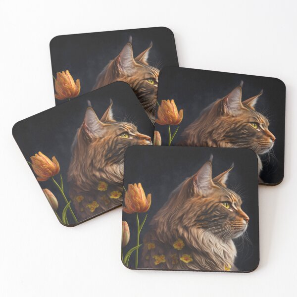 Item preview, Timothy The Maine Coon Cat and Flowers 6 designed and sold by idreamaboutcats.