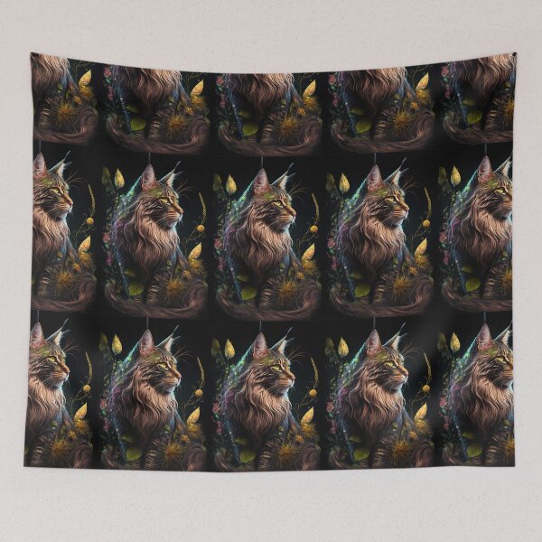 Item preview, Timothy The Maine Coon Cat and Flowers 5 designed and sold by idreamaboutcats.