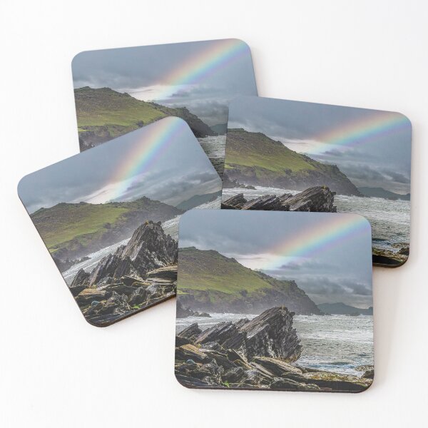 Item preview, View from Clogher Strand beach, Atlantic Ocean, mountains and beautiful cloudy skies with rainbow, this is the Dingle Peninsula on Ireland’s Wild Atlantic Way, southwest Atlantic coast designed and sold by AlbertMi.