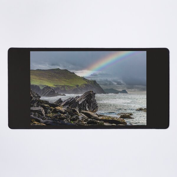 Item preview, View from Clogher Strand beach, Atlantic Ocean, mountains and beautiful cloudy skies with rainbow, this is the Dingle Peninsula on Ireland’s Wild Atlantic Way, southwest Atlantic coast designed and sold by AlbertMi.