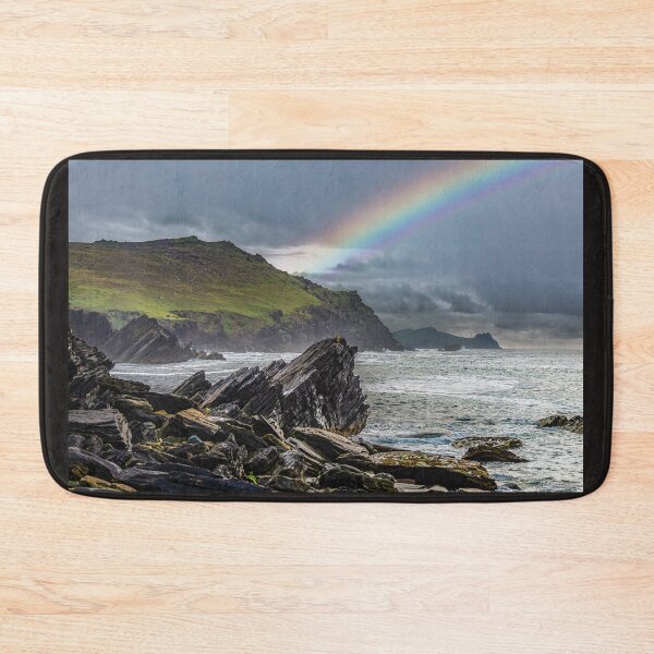 Item preview, View from Clogher Strand beach, Atlantic Ocean, mountains and beautiful cloudy skies with rainbow, this is the Dingle Peninsula on Ireland’s Wild Atlantic Way, southwest Atlantic coast designed and sold by AlbertMi.