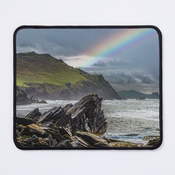 Item preview, View from Clogher Strand beach, Atlantic Ocean, mountains and beautiful cloudy skies with rainbow, this is the Dingle Peninsula on Ireland’s Wild Atlantic Way, southwest Atlantic coast designed and sold by AlbertMi.