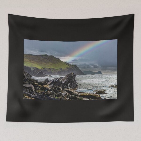 Item preview, View from Clogher Strand beach, Atlantic Ocean, mountains and beautiful cloudy skies with rainbow, this is the Dingle Peninsula on Ireland’s Wild Atlantic Way, southwest Atlantic coast designed and sold by AlbertMi.