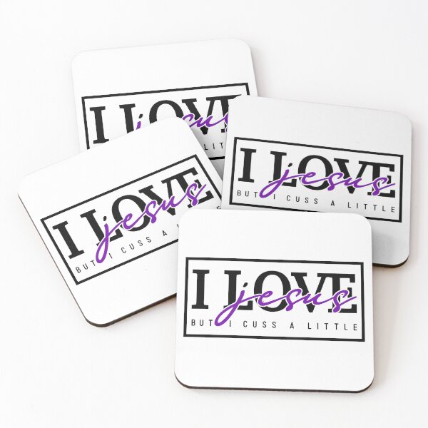 Aperçu de l'œuvre J'aime Jésus mais je cuss un peu - Black And Purple Love Jesus créée et vendue par elisarasada.