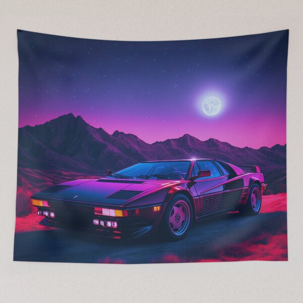 Item preview, Ferrari Wall Art Full Moon Synthwave designed and sold by VagabondTees.