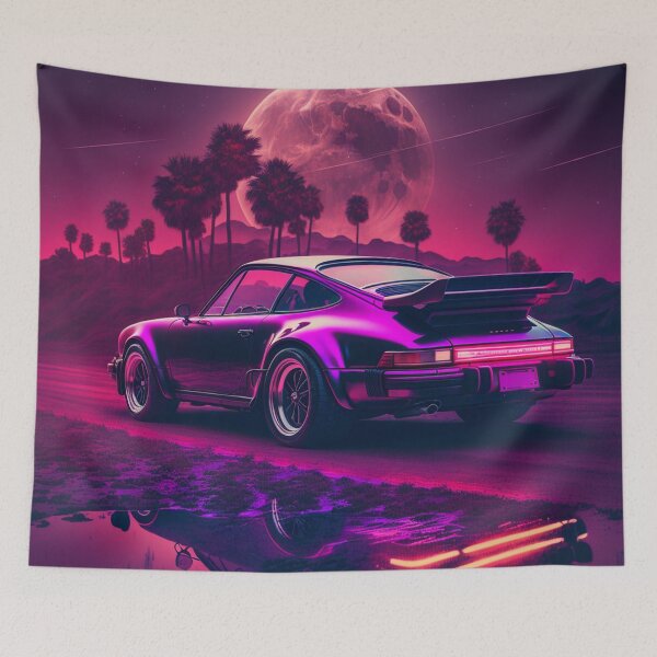 Item preview, Porsche Wall Art Full Moon Synthwave designed and sold by VagabondTees.
