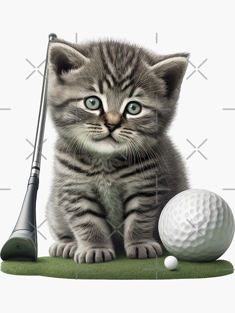 "Golf cat with club and ball very cute golfing kitten" Sticker for Sale by AnimalArtPhotos