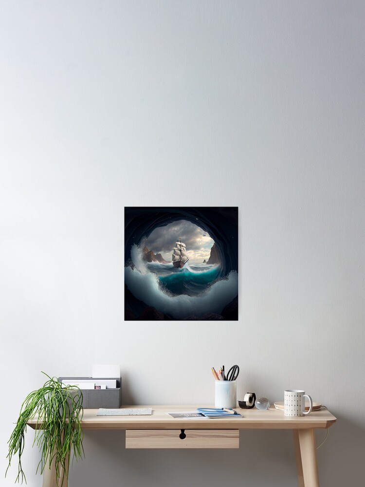 Thumbnail 2 von 3, Poster, The Pebbles Odyssey A Churning Sea Digital Painting designt und verkauft von CodeAndColors.