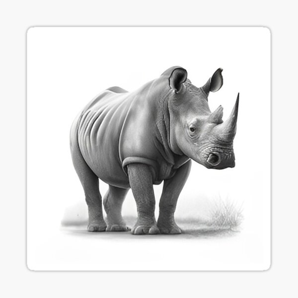 "Black and white Rhino pencil drawing" Sticker for Sale by PencilArt