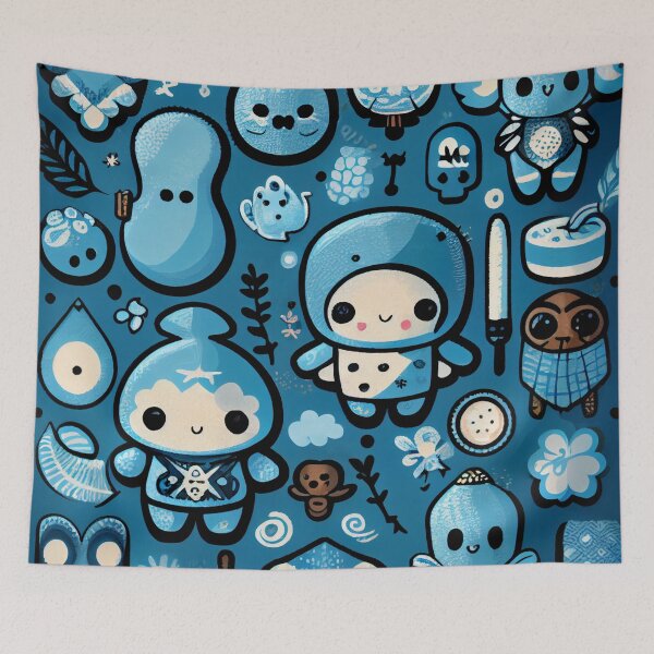 Item preview, Kawaii Blue Eclectic Pattern Digital Painting designed and sold by CodeAndColors.