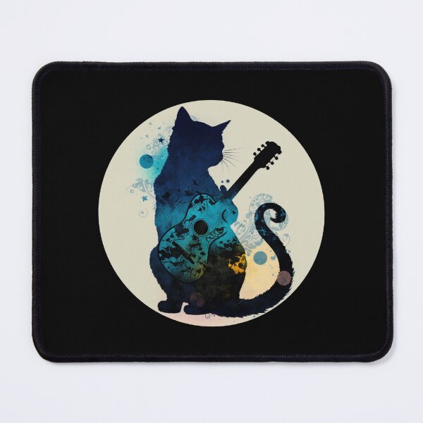 Item preview, Cute cat playing guitar art silhouette groovy funky kitten designed and sold by AnimalArtPhotos.