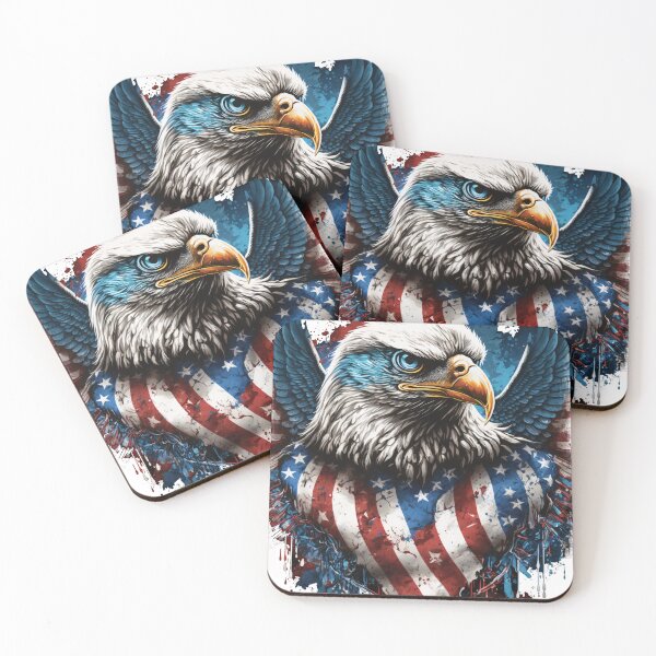 Item preview, American bald eagle with patriotic flag designed and sold by AreteSticker.