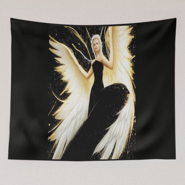 Item preview, Golden Angel on black background  designed and sold by AnnieHaven.