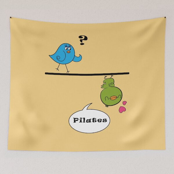Item preview, Couple of funny birds perched on a cable doing pilates, humor. designed and sold by Martapp.