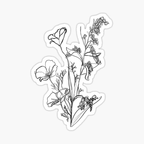 Continuous Line Drawing - Assortment of Flowers Sticker