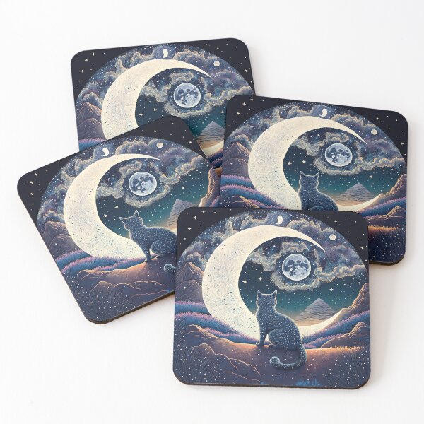 Item preview, Cat and Crescent Moon 1 designed and sold by idreamaboutcats.