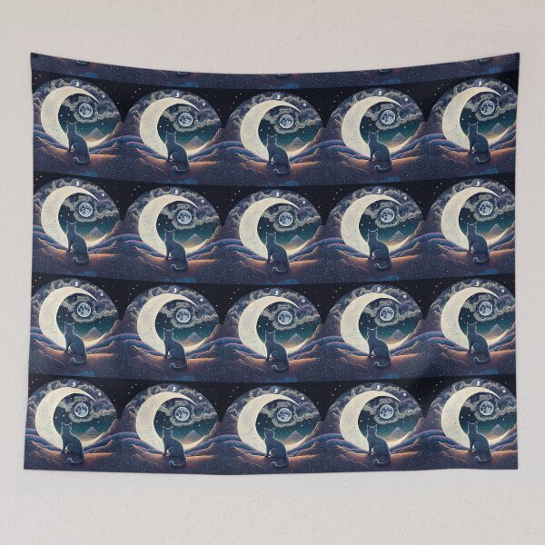 Item preview, Cat and Crescent Moon 1 designed and sold by idreamaboutcats.